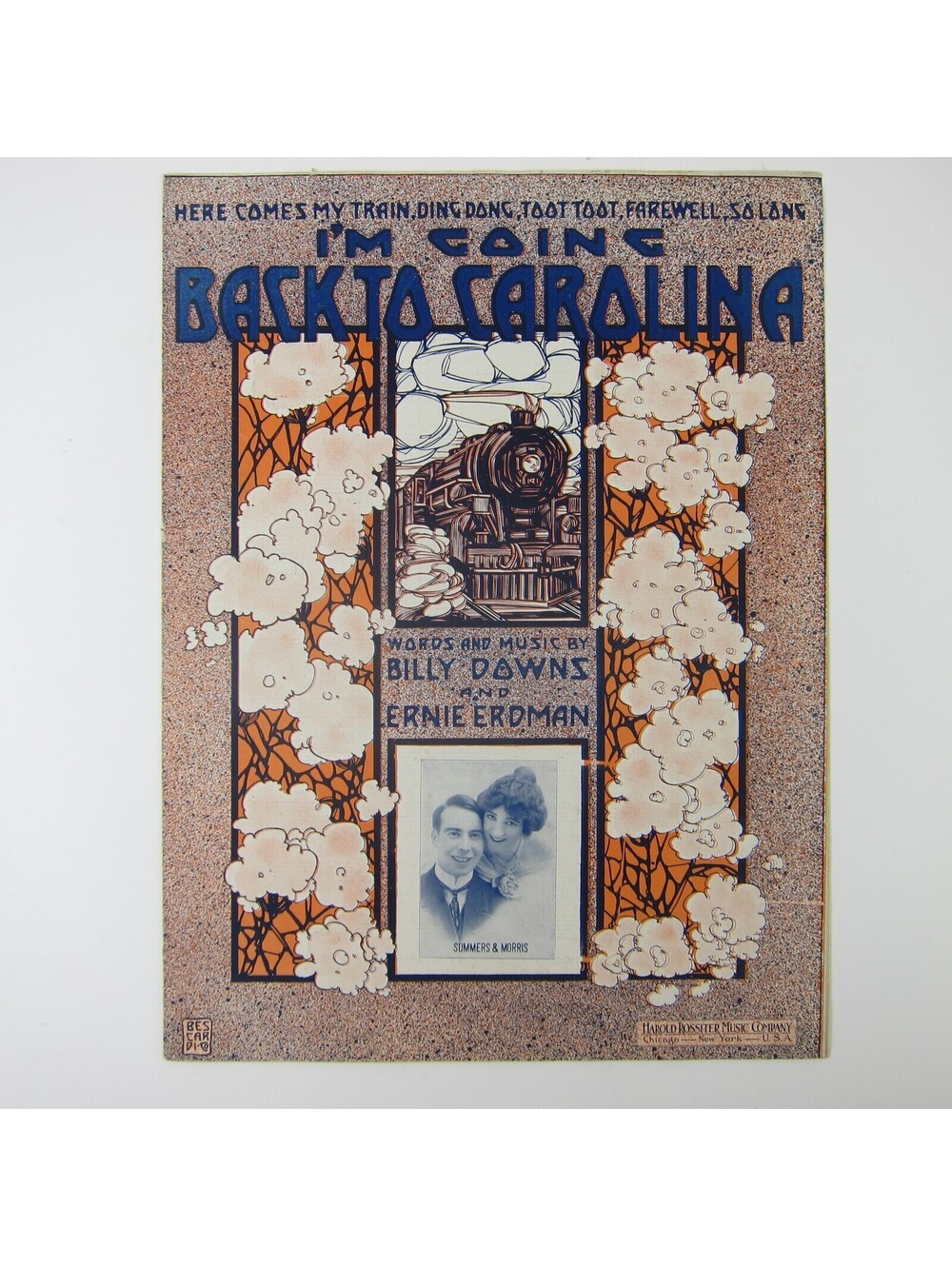 Sheet Music I'm Going Back To Carolina Train Summers & Morris Cover Antique 1913